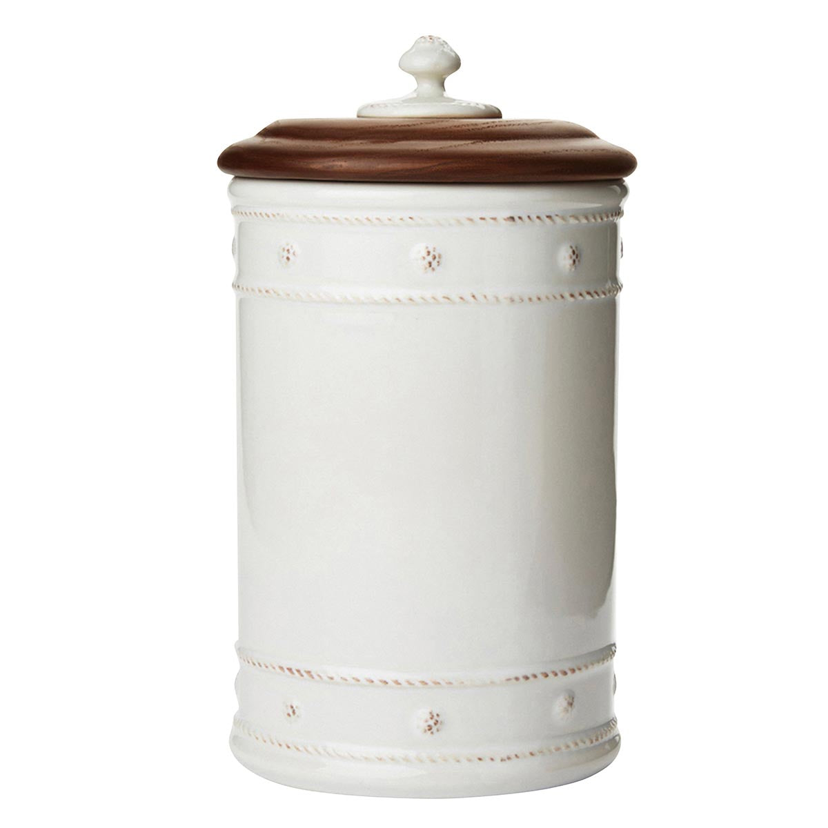 This small jar is adorned in our rich basket weave motif and capped with an Ash Wood lid.