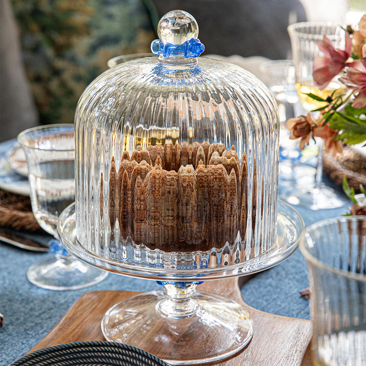 Nell Ruffle Petite Cake Dome & Stand Set - Chambray - lifestyle setting