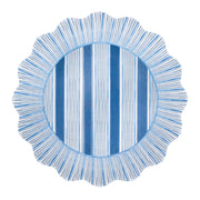 Blue striped melamine dinner plate with scalloped edges