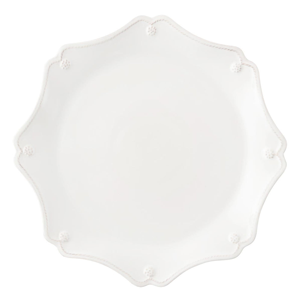Featuring an elegant scalloped edge trimmed with our thread and berry motif, this classic foundation piece elegantly frames your place setting and doubles as an abundant dinner plate or serving platter.