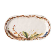 White 13.5" tray with vines and other flora and fauna painted on it.