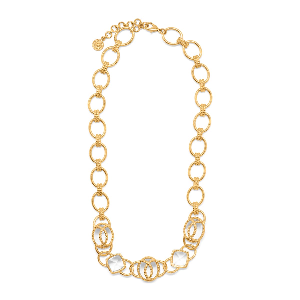 Gold chain necklace with clear quartz.