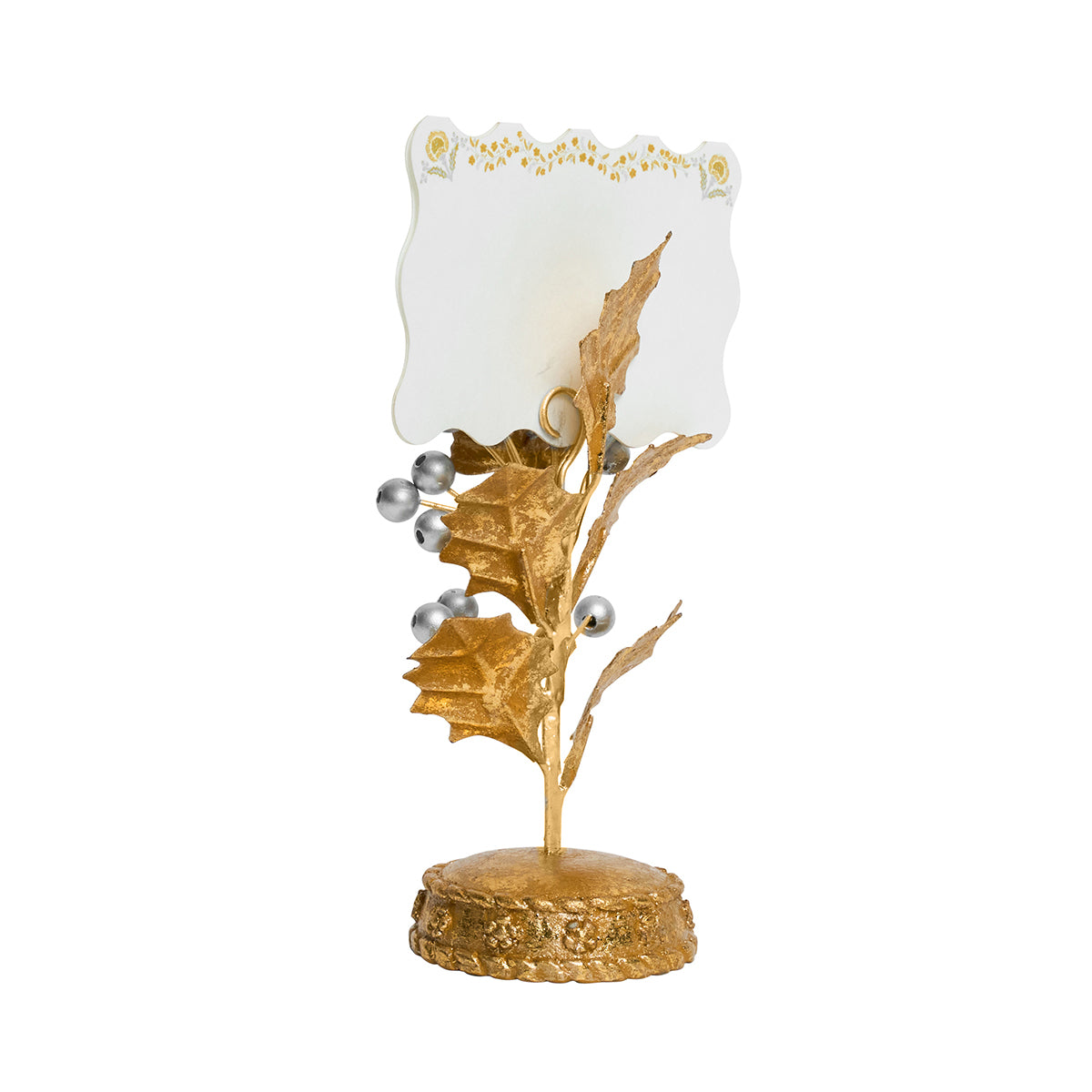 Forest Walk Holly Place Card Holder - Gold/Silver - detail view