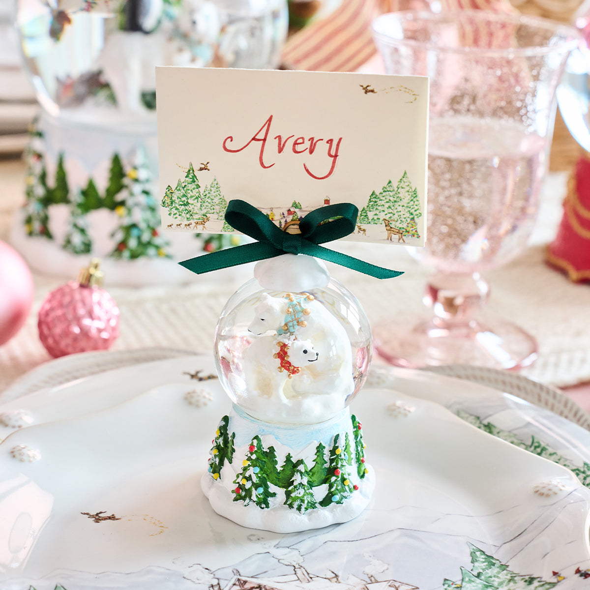 Berry & Thread North Pole Polar Bear Snow Globe Place Card Holder - alternate angle