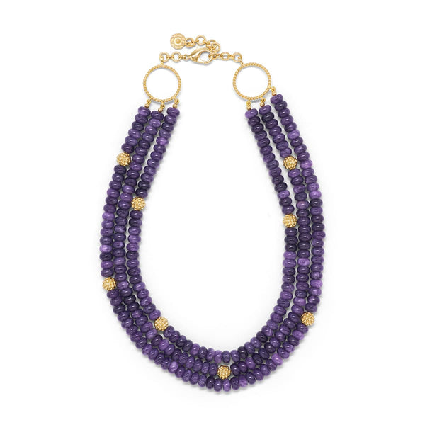 Berry Bead Triple Strand Necklace Violet Jade Jewelry
