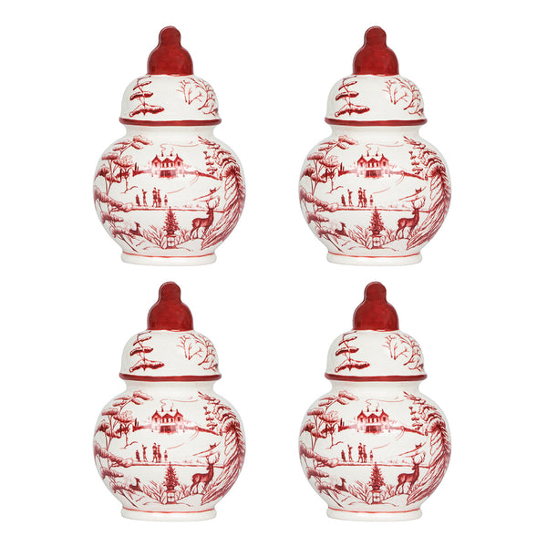 Country Estate Winter Frolic Ginger Jar Place Card Holder Set-4