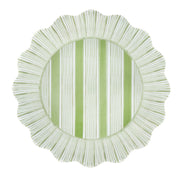 Green striped melamine dinner plate with scalloped edges