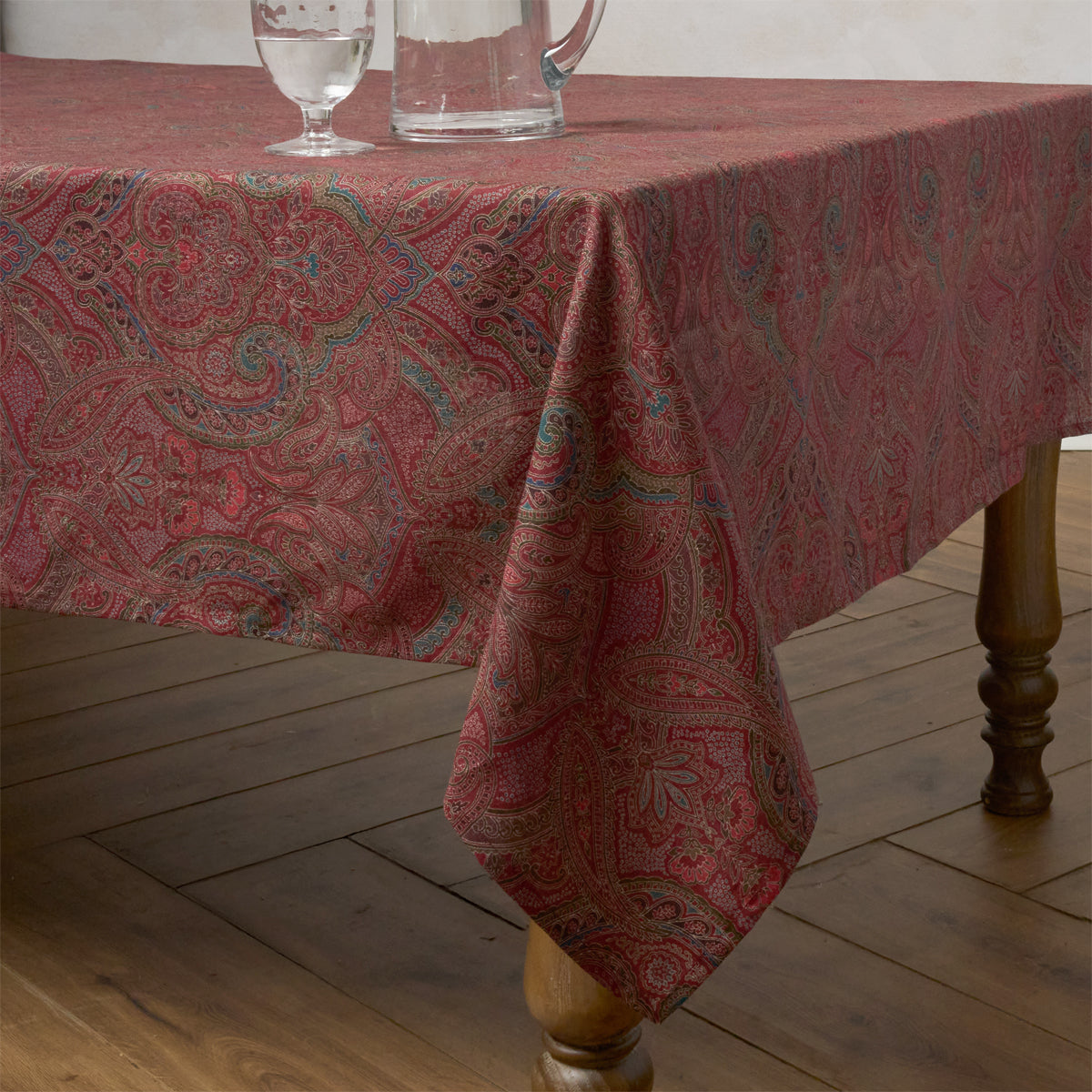 Paisley 60" x 120" Tablecloth - Red - styled table setting view