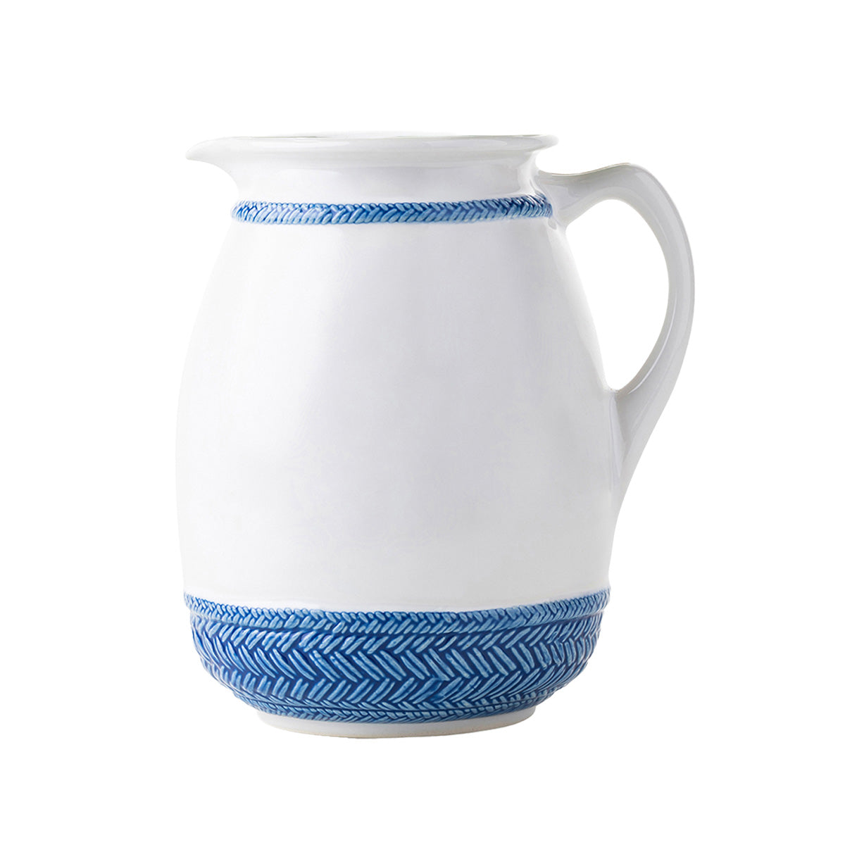 Adorned with a ring of subtle Delft Blue rope detail, this versatile pitcher is perfect for tableside water service or a bouquet of your favorite fresh flowers.