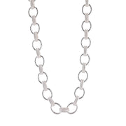 A silver-toned chain necklace featuring alternating large polished oval links and smaller textured rope-style links, displayed against a plain white background.