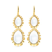 Gold double drop earrings with clear quartz.