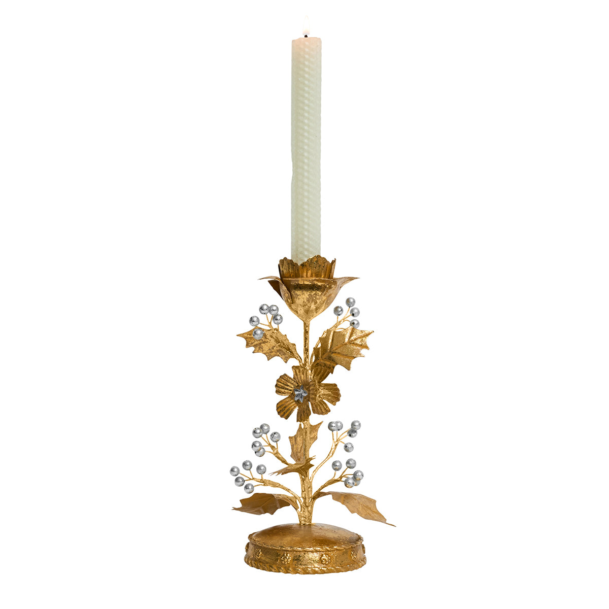 Forest Walk Holly 9" Candlestick - Gold/Silver - styled table setting view