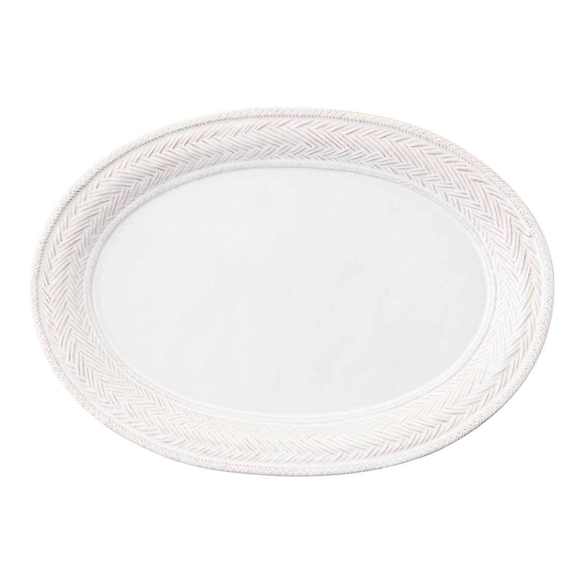 The large scale of this basket-weave motif instantly evokes the bounty of the earth and echoes of its harvest. Richly textural and classic in our whitewash glaze, this platter serves up your superstar dishes for a crowd with elegant ease.