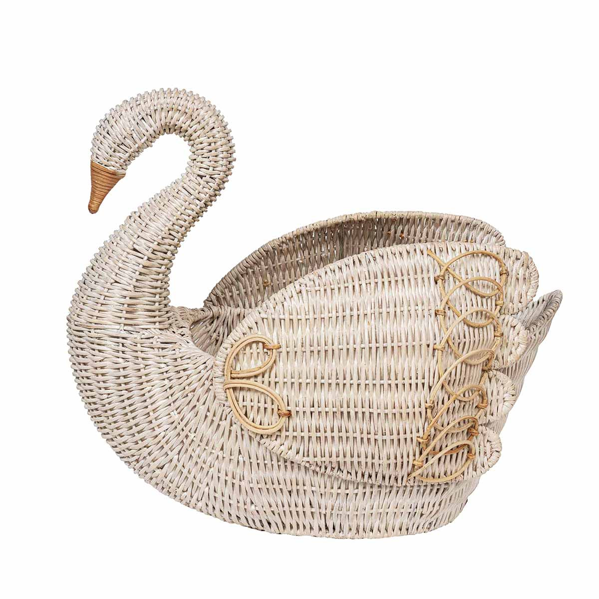 A symbol of beauty and grace, this hand-woven rattan swan adds a splash of whimsy, natural texture and elegance to any space. A stylish display for houseplants, flowers, or storing blankets in the living room and towels in the bathroom.