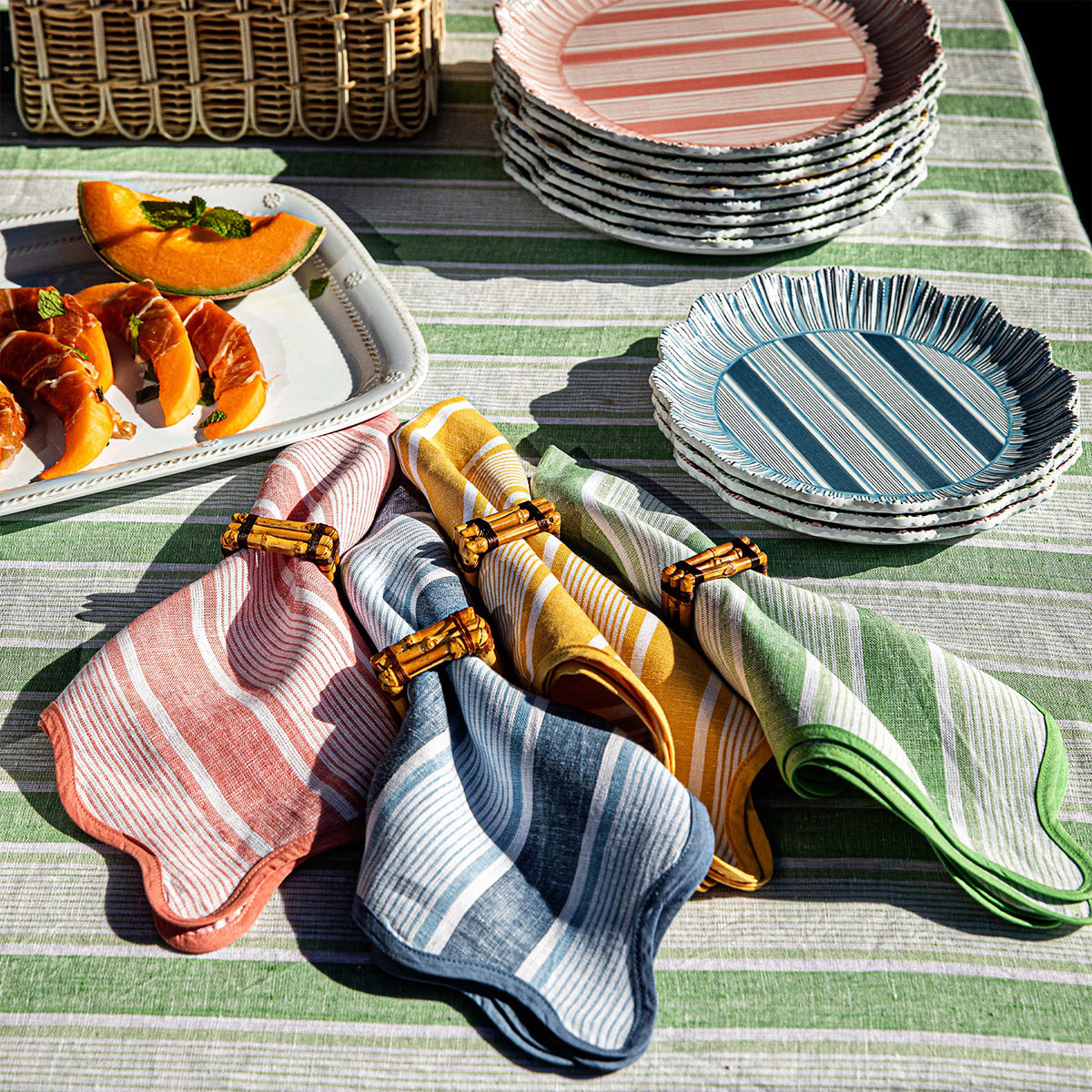 3枚セット60s 70s ヴィンテージ マリン柄 バンダナ 希少 マルチカラー Cabana Stripe Napkin Set/4 - Ocean – Juliska
