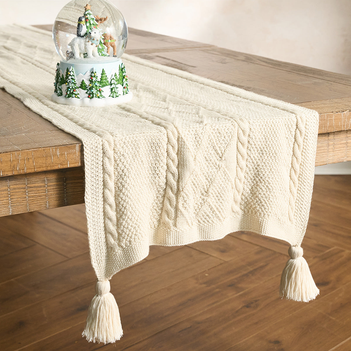 Berry & Thread Cable Knit 18" x 108" Table Runner - Ivory - detail view