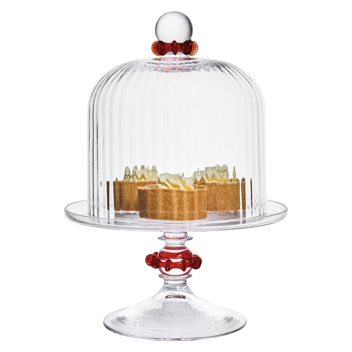 Nell Ruffle Petite Cake Dome & Stand Set - Ruby - styled table setting view