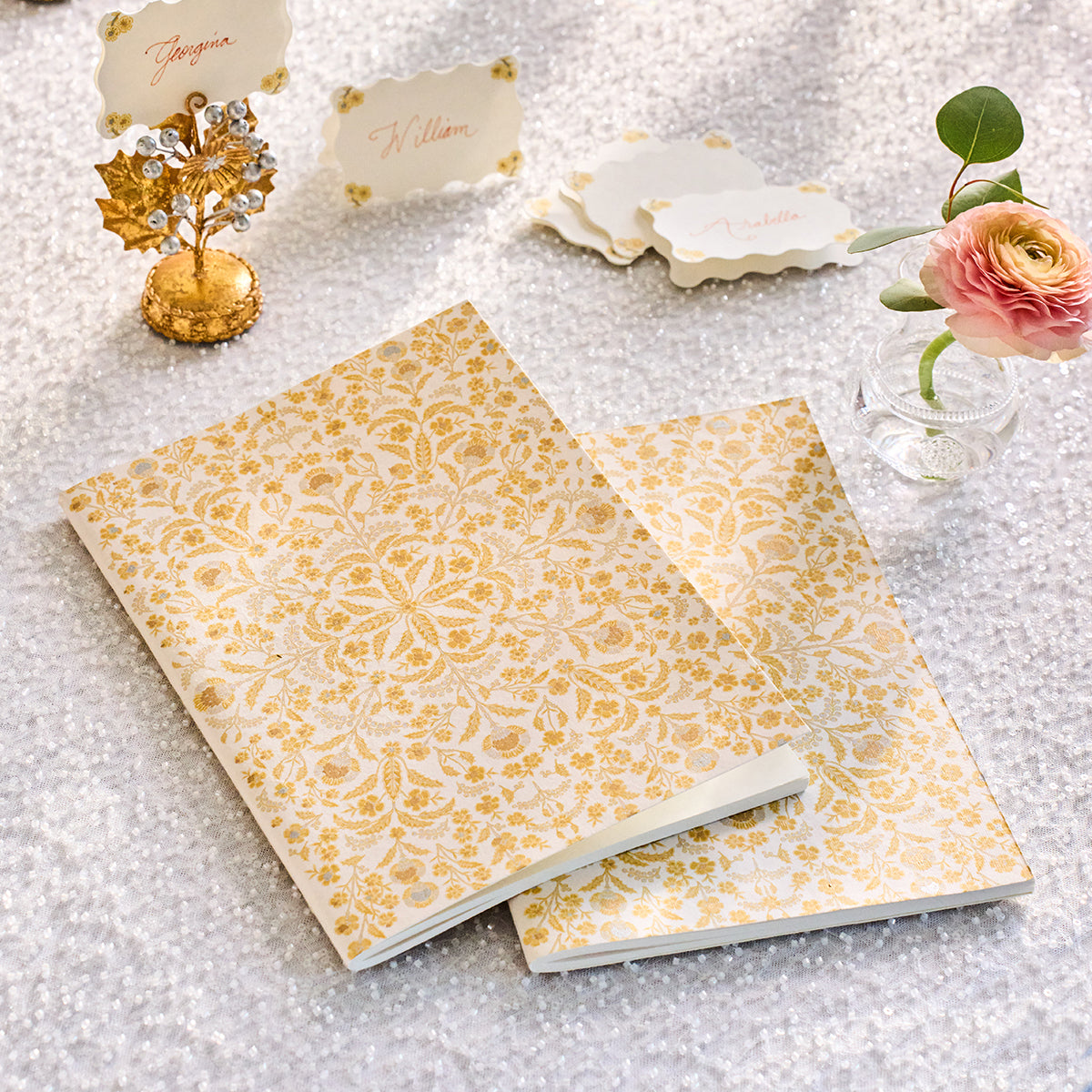 Berry & Thread Thistle 7" x 10" Paper Journal - Gold/Silver - detail view