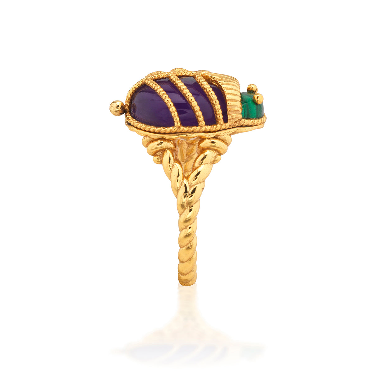 Scarab Petite Ring Malachite Amethyst, alternate angle