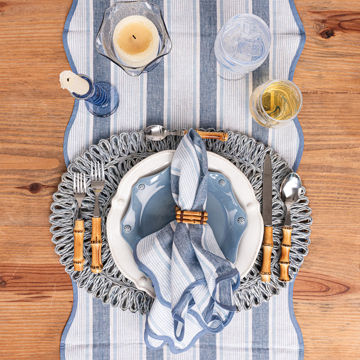 Cabana Stripe 18 in x 90 in Table Runner - Ocean – Juliska