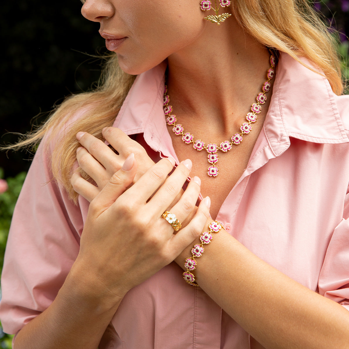 Dianthus Link Bracelet 7in Pink, alternate angle