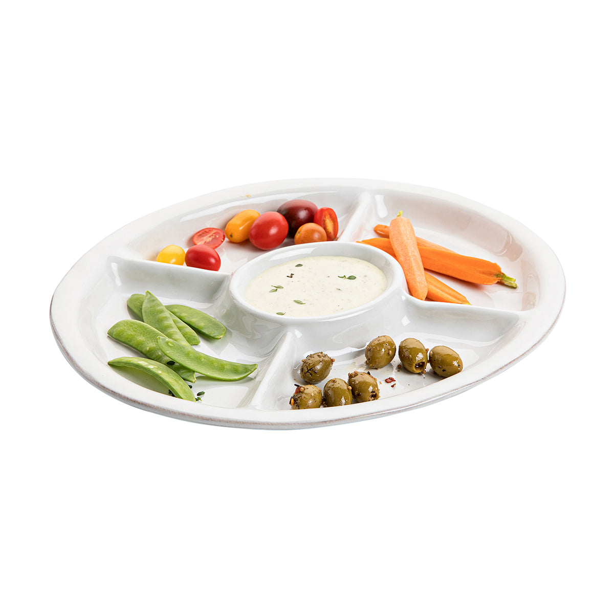 Puro 15" Crudite Platter - Whitewash, styled table setting view