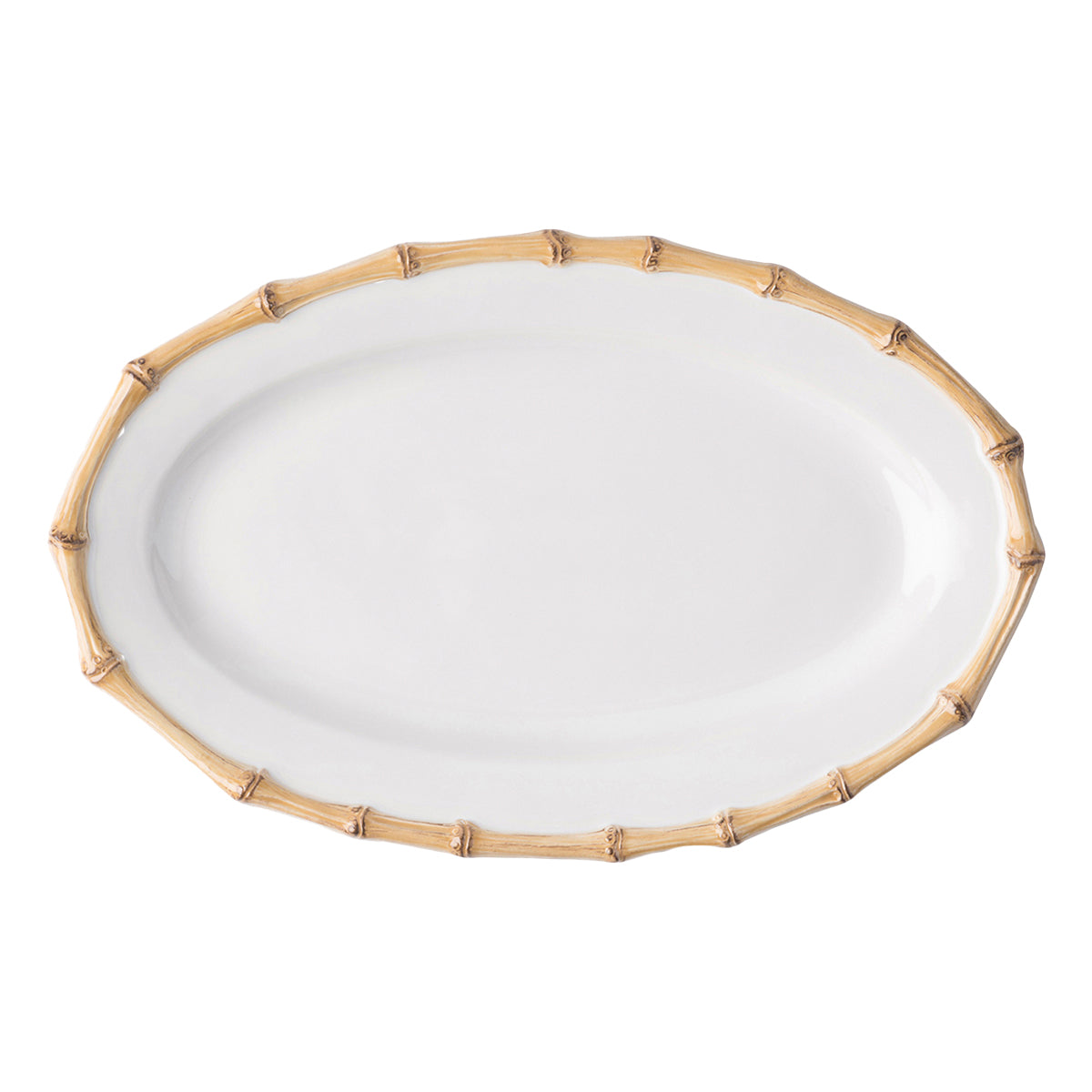 From our Bamboo Collection- Keep this platter in your repertoire and your dinner parties and festive fetes will take on a twist of the beau monde. The bamboo trim is at once rustic, chic and polished - perfect for serving any cuisine.