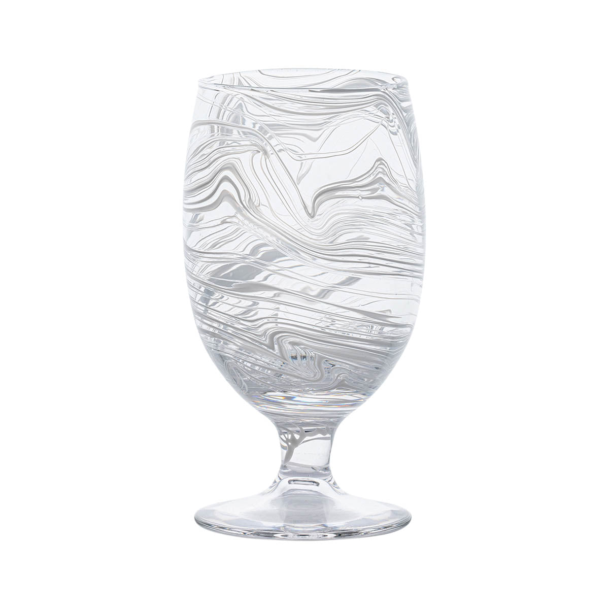 Like swirling water and the decorative pages of Florentine leather-bound books, this marbled goblet adds an eclectic splash to your everyday table with its captivating motif in soft seaglass hues of white, blue, and green for a joyful pop of color. These chic vessels are perfect for your morning juice and add a super stylish layer to place settings - the abstract pattern mixes beautifully with everything.