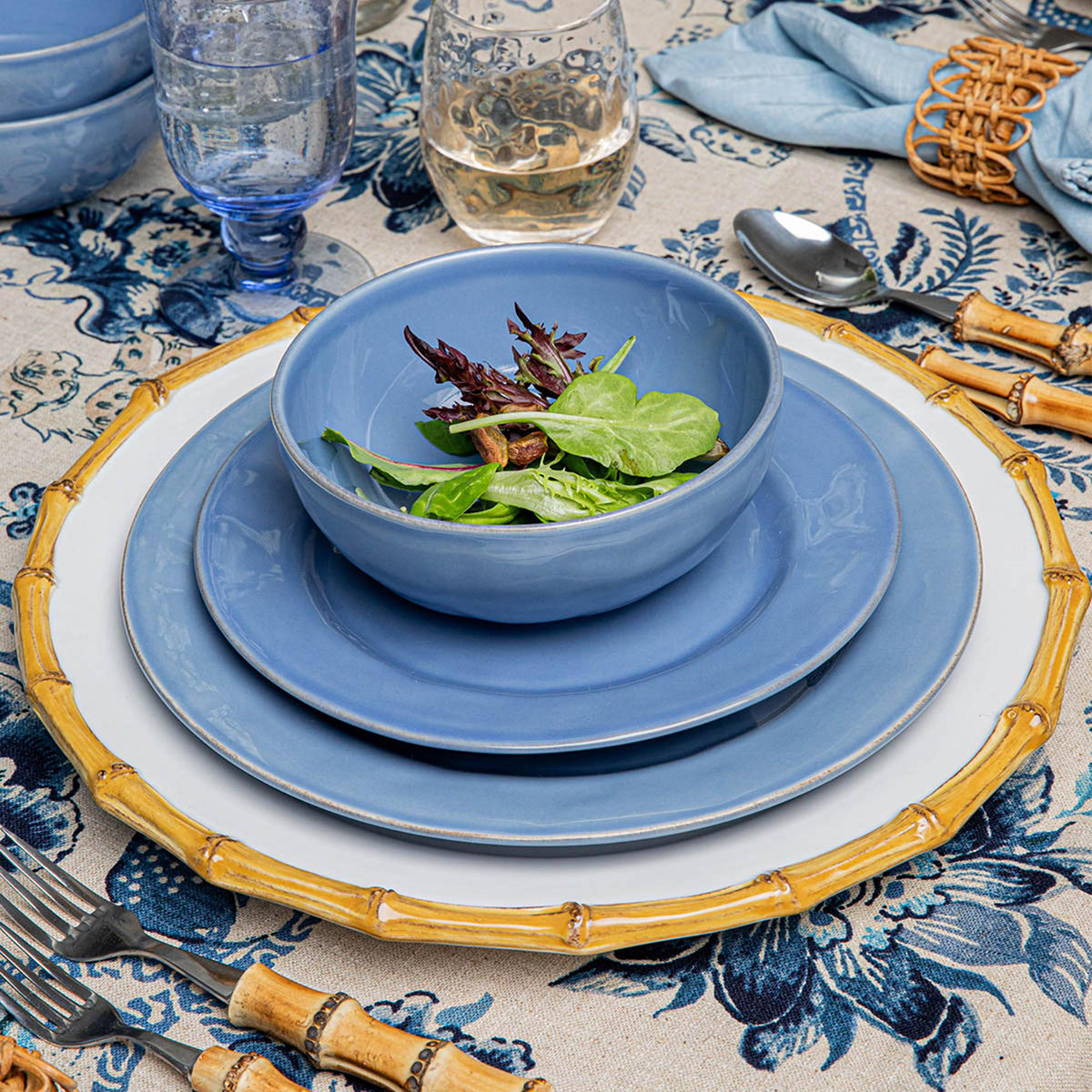 Puro Cereal/Ice Cream Bowl - Chambray, styled table setting view