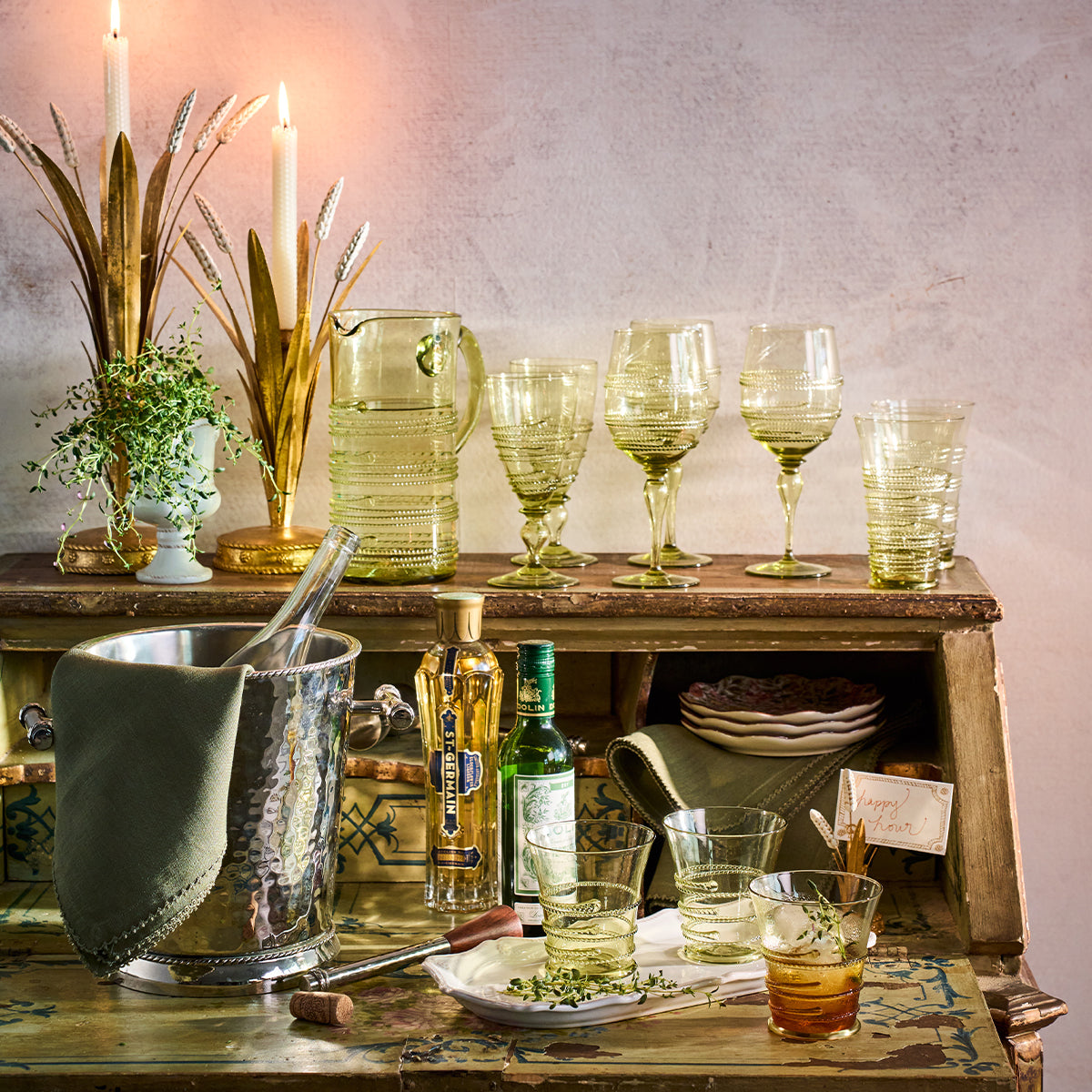 Ella Wine Glass - Green - lifestyle setting