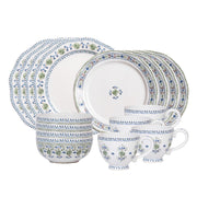 With our heads in the clouds and our feet on the cobblestone streets of ancient Seville, we dreamt up this intricate floral motif that echoes the folkloric floral patterns of the Spanish countryside. This 16 piece set provides service for four people and includes four of each: dinner plates, dessert/salad plates, cereal/ice cream bowls and breakfast cups.