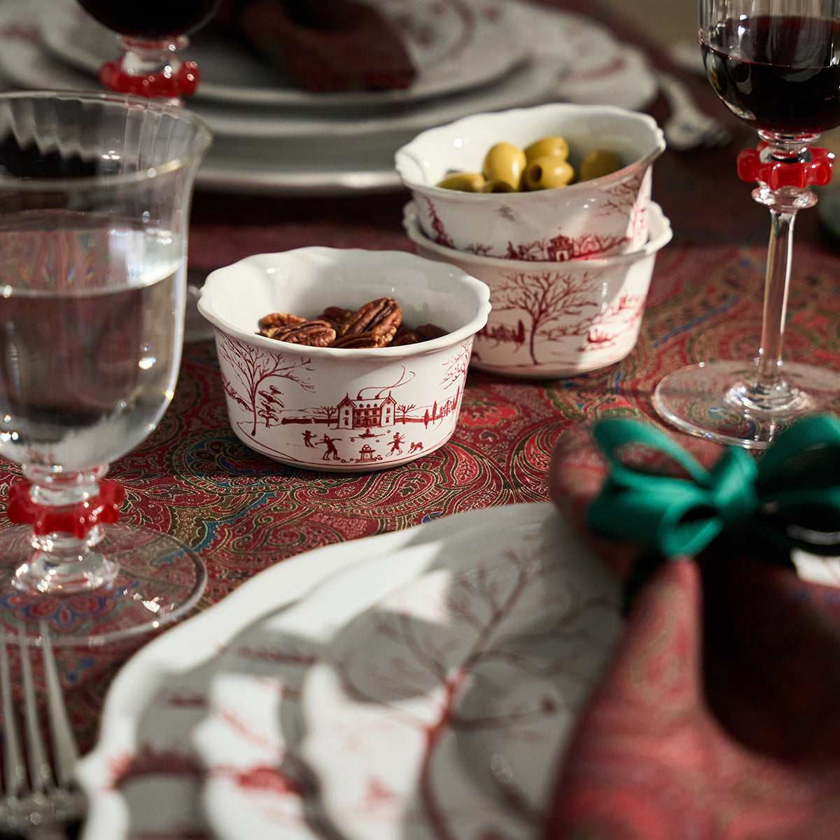 Country Estate Winter Frolic Ramekin - Ruby - close-up detail