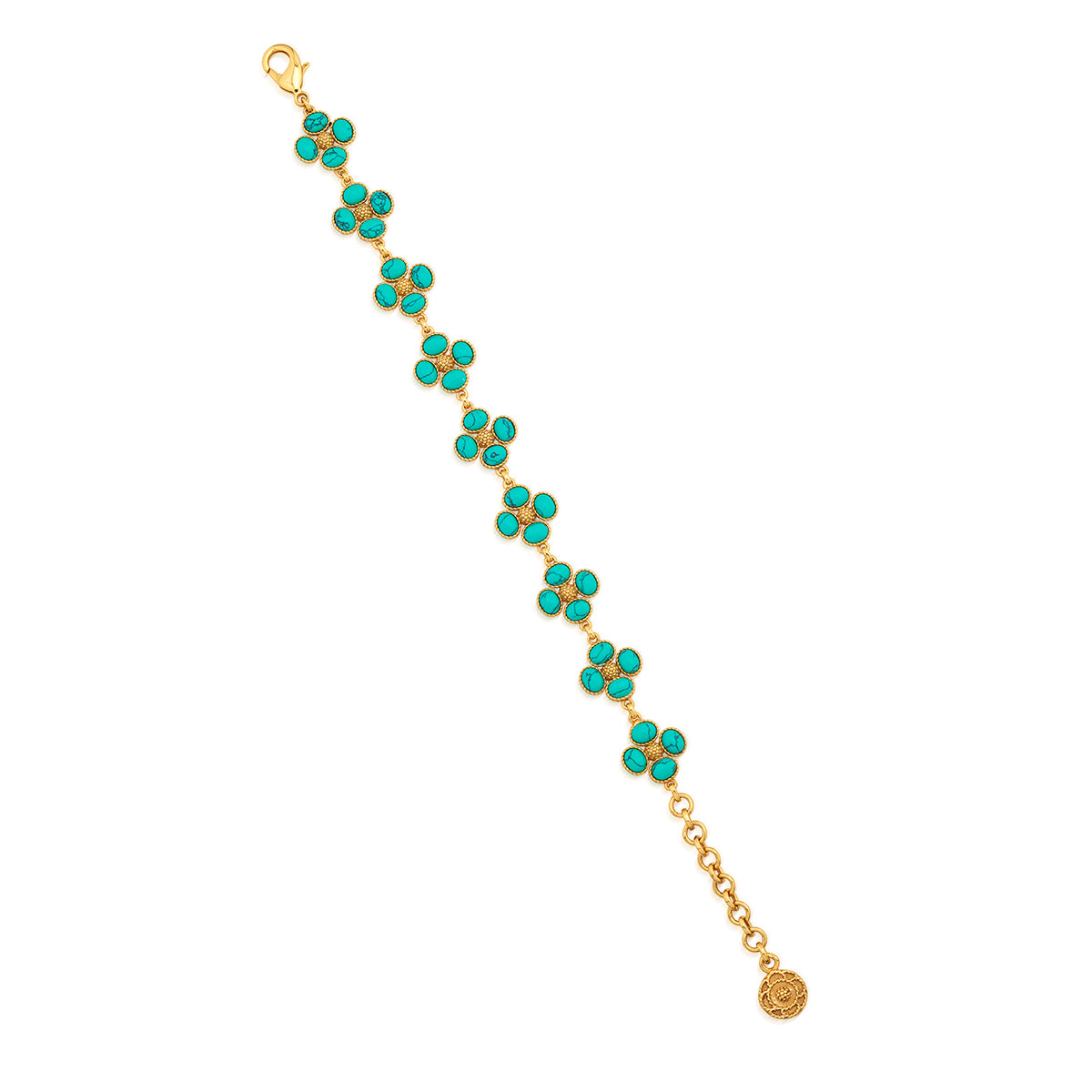 Berry Clover Link Bracelet 7in 2in Turquoise, detail view