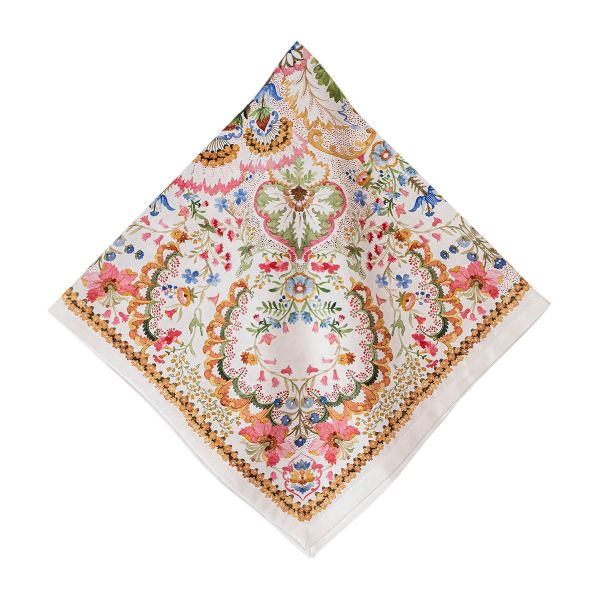 This irresistibly pretty napkin is made with cotton sateen linen to enliven any tablescape with its balance of lavish and relaxed style. A fantasy garden of imagined blossoms in an enchanting array of vibrant hues mixes and matches beautifully with other collections, whether you're feeling maximalist and scheming pattern-on-pattern or needing a fabulous pop of color to accentuate a neutral setting.