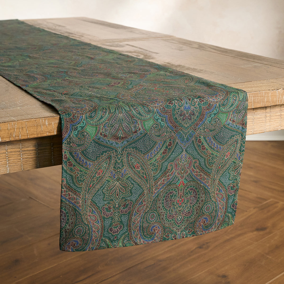 Paisley 18" x 90" Table Runner - Evergreen - styled table setting view