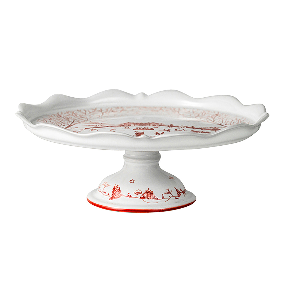 It’s party time at the Estate and a festive scene of music and merrymaking dances upon the snowy white backdrop of this jolly cake stand. A ruffled rim keeps goodies in place - from Christmas morning muffins to your best showstopping cakes. 