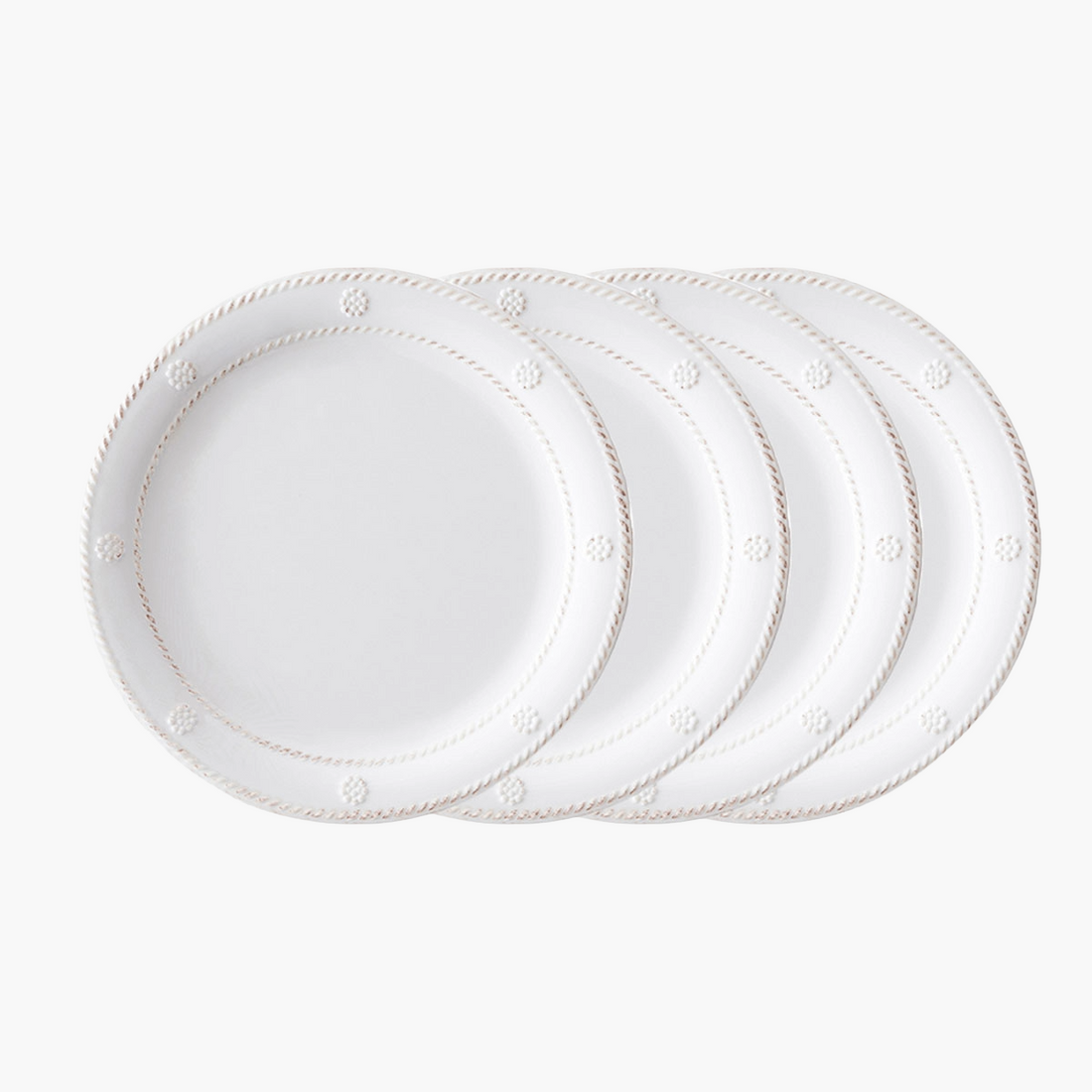Four Berry & Thread Melamine dinner plates on a white background.