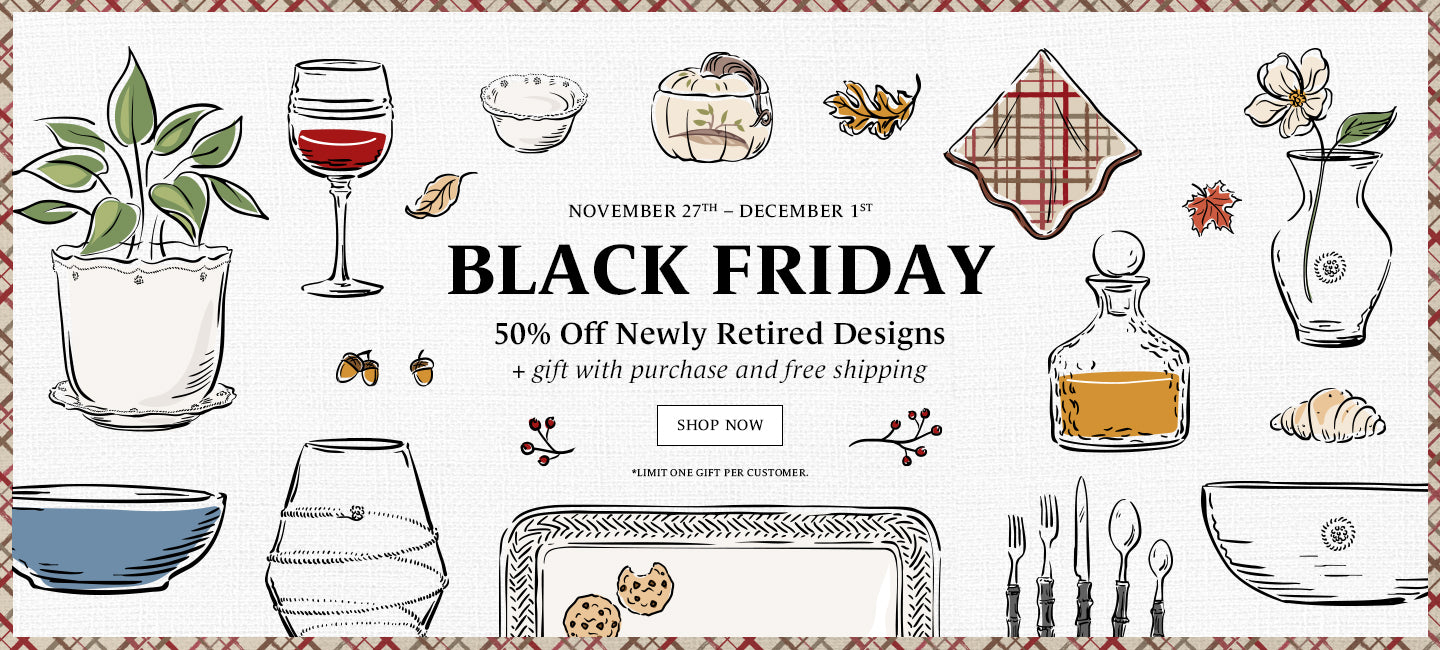 Black Friday sale advertisement with illustrated kitchen items and text.