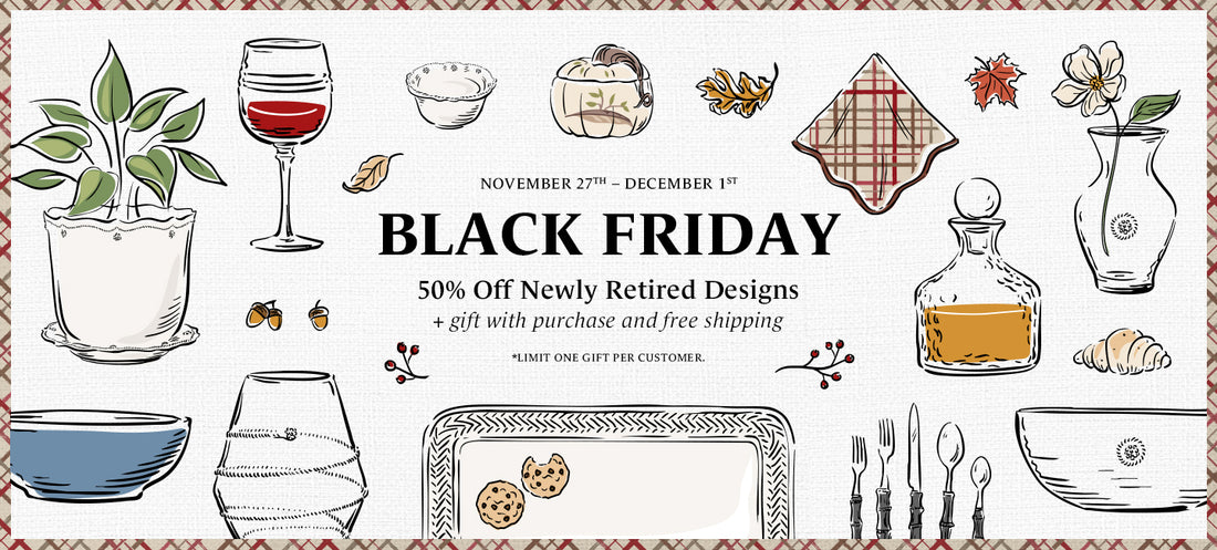 Black Friday sale advertisement with illustrated items and text.