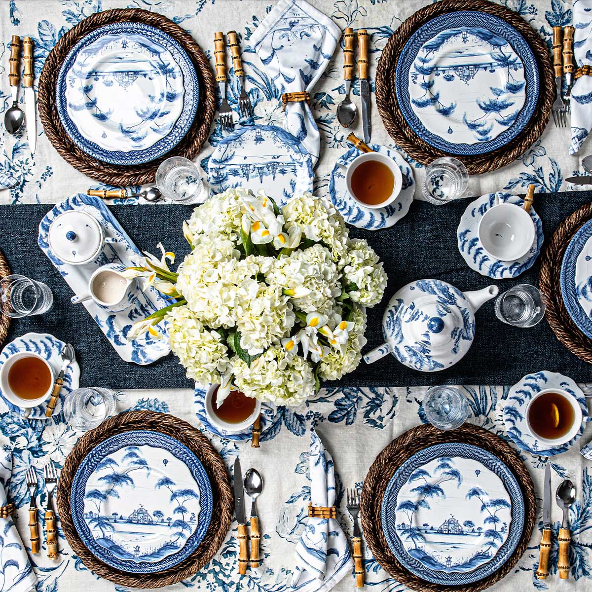 A beautiful Country Estate Delft Blue table setting.