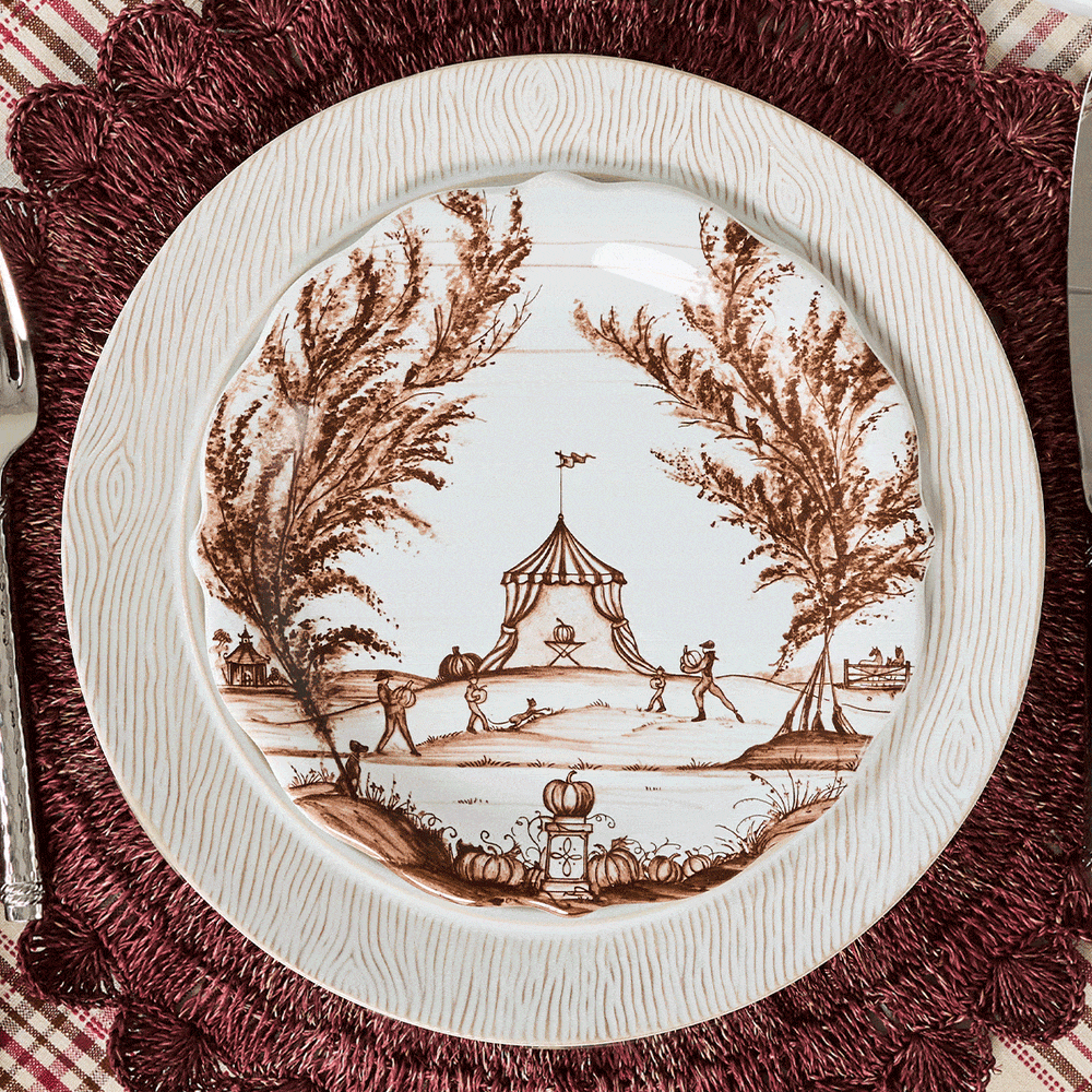 Moveable gif featuring the country harvest estate party plate paired with different plates