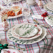 Country estate ruby and evergreen plates on a merry tartan tablecloth