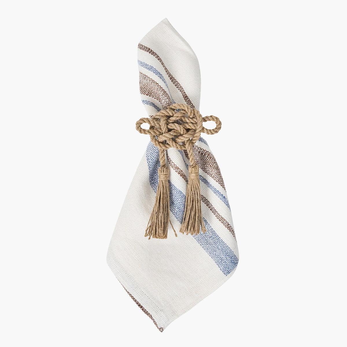 Napkin ring with striped napkin on a white background