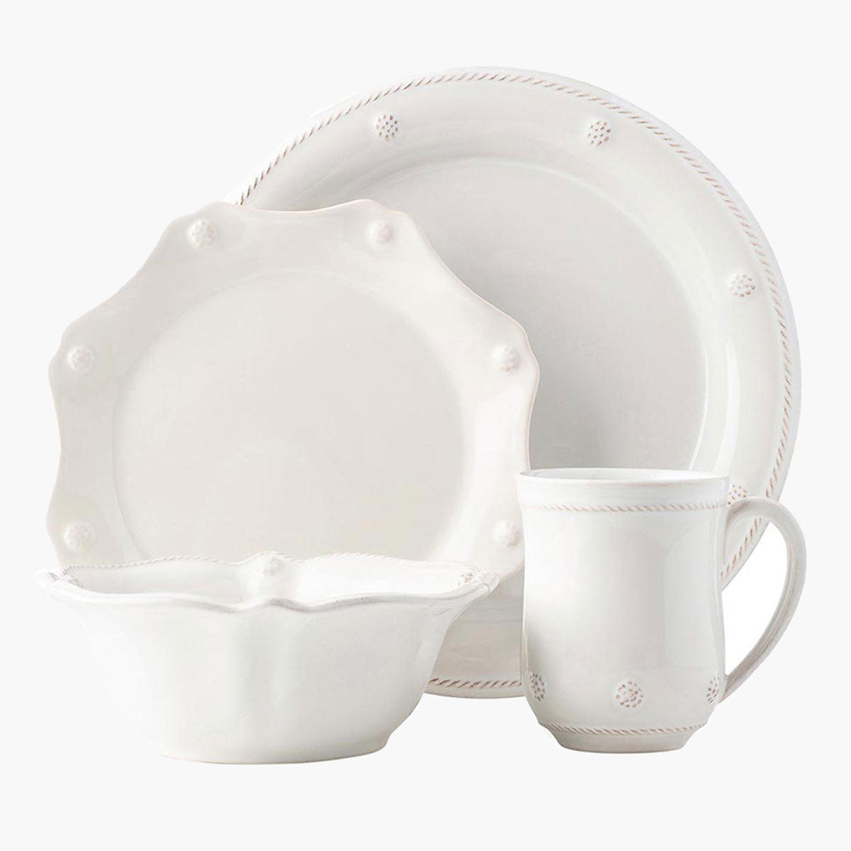 Whitewash dinner place setting of 4