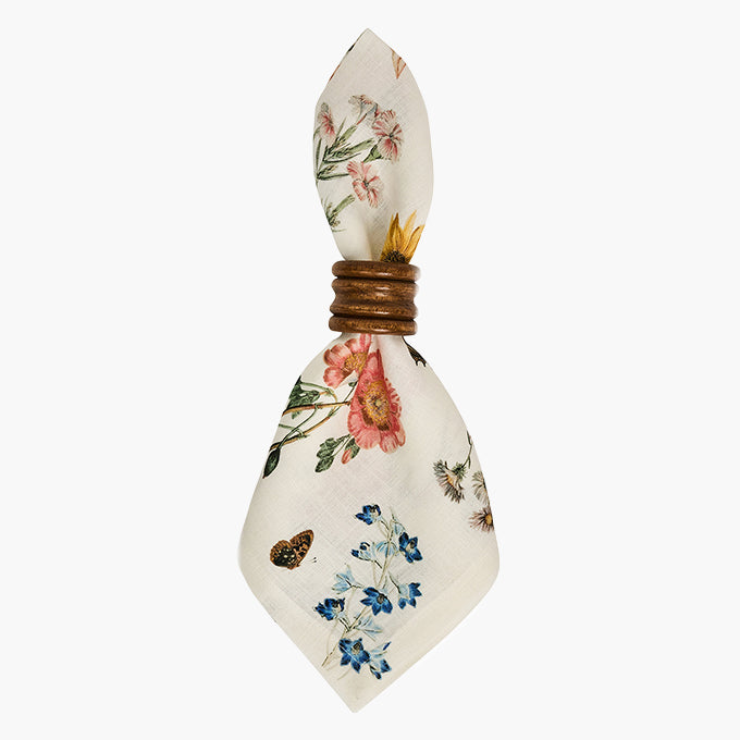 Floral-patterned napkin on a white background