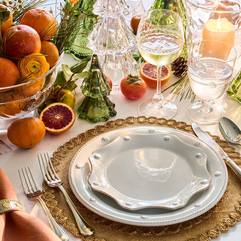 Tablescape featuring the berry and thread flared collection and puro glassware 