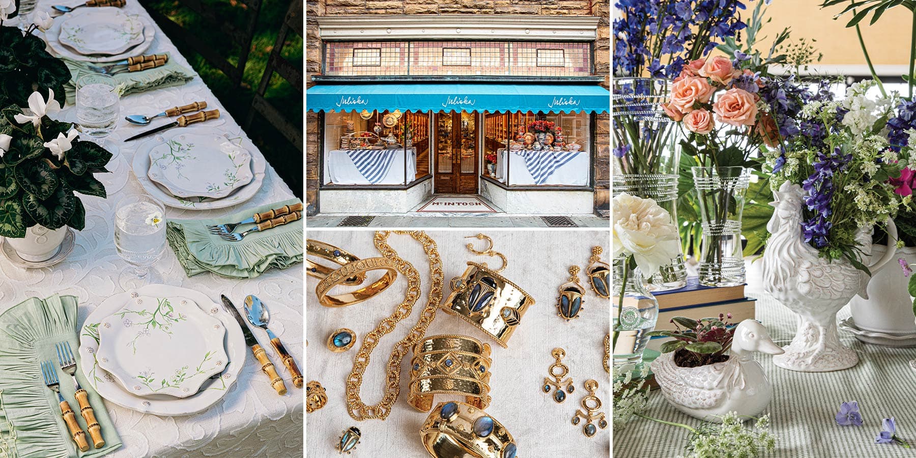 A collection of product images that are available at the Juliska Charleston Store.