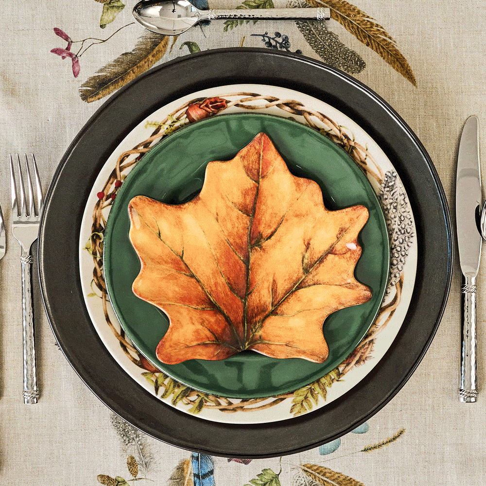 Forest Walk plates stacked within a place setting in a moveable gif