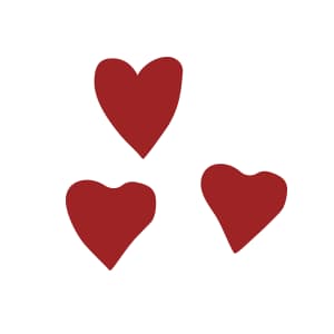 Three red heart shapes arranged on a plain white background.
