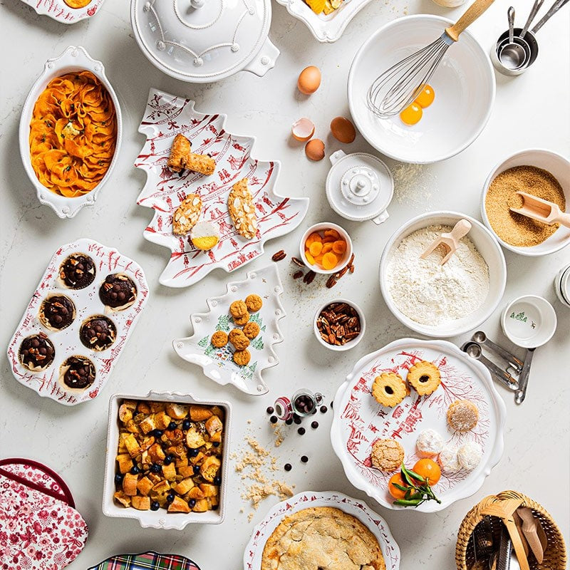 Holiday bakeware with yummy treats.
